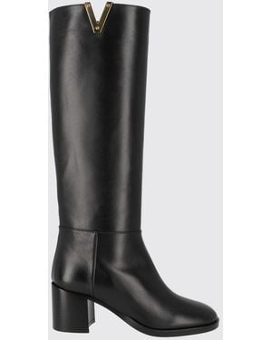 Via Roma 15 Smooth Leather Knee-High Boots With Medium Heel - Black