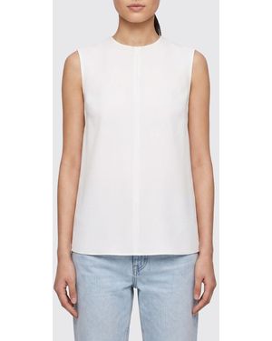 TOTEME Sleeveless Linen-Blend Crewneck Top With Back Zip Closure - White