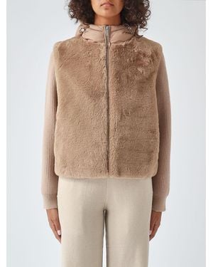 Colmar Faux Fur Gilet With A High Neck And Padded Hood - Natural