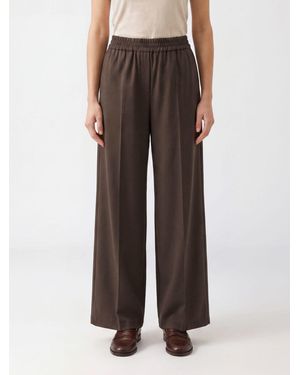 Brunello Cucinelli Wool Blend Wide-Leg Pants With Elasticated Waist - Brown