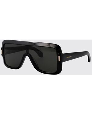 Ferragamo Tortoiseshell Rectangular Shield Sunglasses - Black