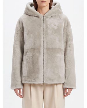Yves Salomon Cropped Lambskin Jacket With Hood And Zip - Grey