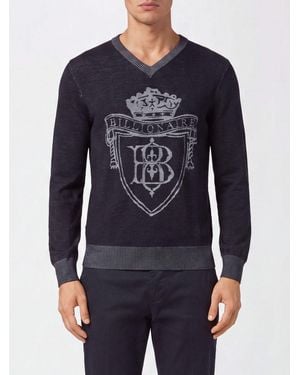 Billionaire V-Ausschnitt-Pullover Aus Wolle Und Seide Mit Jacquard-Wappen - Blau