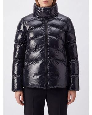 Pinko Quilted Water-Repellent Nylon Short Puffer Jacket With High Neck - Blue