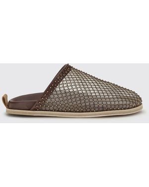 forte_forte Mesh Calfskin Sabots - Brown