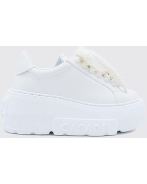 Casadei Nexus Leather Platform Sneakers With Floral Embroidery - White