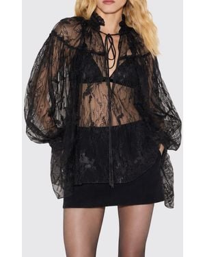 Elisabetta Franchi Transparente Spitzenbluse Von Mit Ballonärmeln - Schwarz