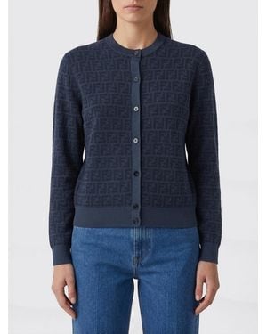 Fendi Ff Wool Crewneck Cardigan - Blue