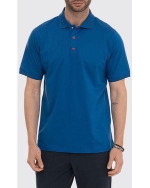 Kiton Polo À Manches Courtes En 100% Coton Avec Un Col Classique - Bleu