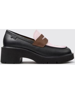 Camper Twins Bicolor Calfskin Penny Loafers With Platform Sole - Black