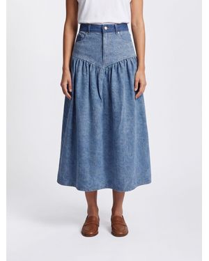 Ganni A-Line 5-Pocket Cotton Denim Midi Skirt - Blue