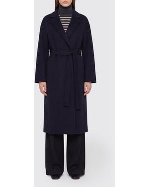 Jil Sander Langer Wollmantel Von Mit Gürtel Und Überschnittenen Schultern - Blau