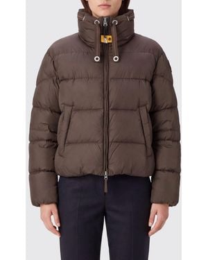 Parajumpers Short Quilted Down Jacket With Funnel Neck And Drawstring - Brown