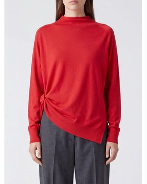 Magda Butrym Asymmetric Hem Wool Mock Neck Jumper With Long Sleeves - Red