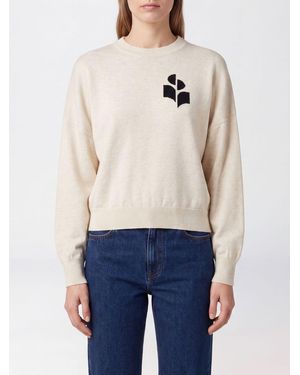 Isabel Marant Pull À Col Rond En Coton Et Laine Avec Logo Contrastant - Bleu