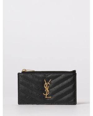 Saint Laurent Cassandre Kreditkartenetui Aus Grain De Poudre Leder - Schwarz