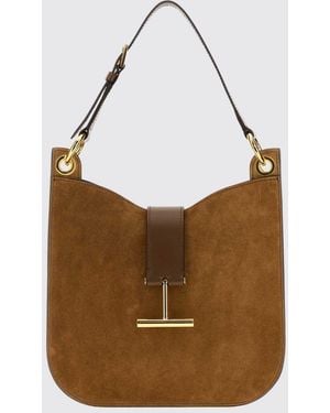 Tom Ford Rectangular Suede Shoulder Bag With Adjustable Handle - Brown