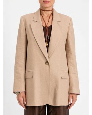 Twinset Single-Breasted Linen Blend Blazer - Natural