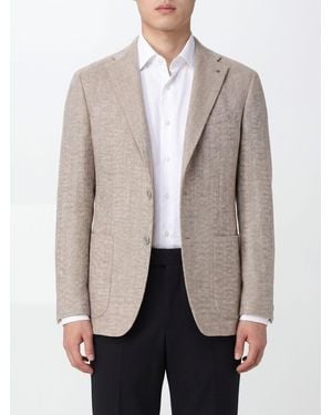 Tagliatore Chevron Wool And Silk Blend Single-Breasted Blazer - Natural