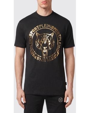 Philipp Plein Slim Fit Cotton T-Shirt With Graphic Print And Tone-On-Tone Logo - Black