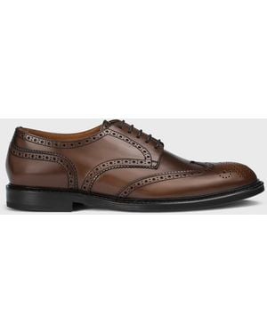 Doucal's Leather Derby Shoes With Brogue Detail - Brown