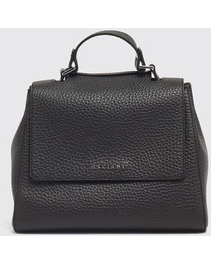Orciani Sveva Hammered Leather Handbag With Handle And Shoulder Strap - Black