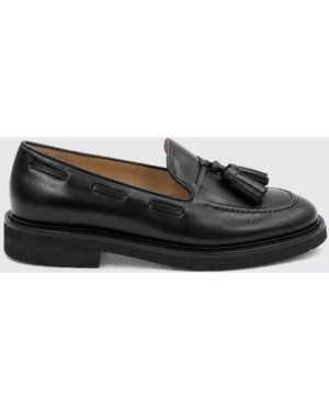 Anna F. Smooth Leather Penny Loafers With Tassels And A Raised Apron - Black