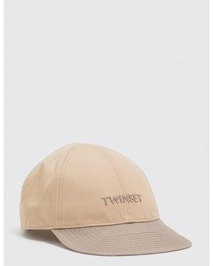 Twinset Cotton Hat With Embroidered Logo - Natural