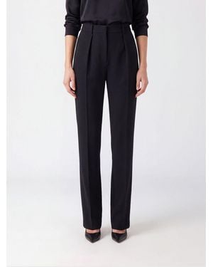 Elisabetta Franchi High-Waisted Straight Leg Tailored Crêpe Trousers - Black