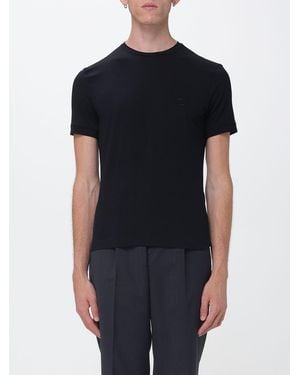 Giorgio Armani T-Shirt À Col Ras Du Cou En Coton Avec Monogramme Ton Sur Ton - Noir