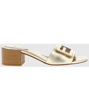 Fendi Laminated Leather Baguette Mules - Natural