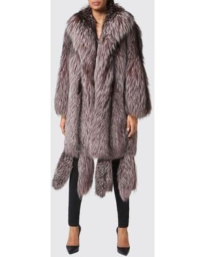 Philipp Plein Shawl Collar Fox Fur Coat With Fringes - Pink