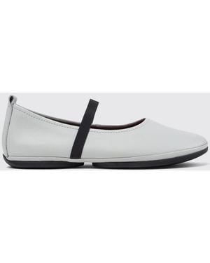 Camper Right Nina Calfskin Mary Janes With Elasticated Inserts And Round Toe - White