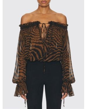 Blumarine Viscose Blouse With Animal Print - Black