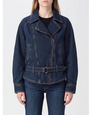 Levi's Veste De Motard Courte En Denim De Coton Avec Coupe Décontractée Et Zip Décentré - Bleu