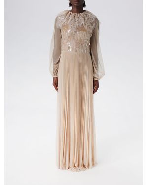 Fabiana Filippi Crêpe Long Dress With Embroidery - Natural