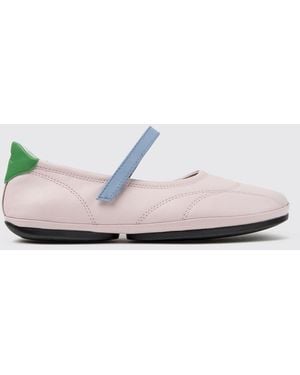 Camper Twins Abstract Pattern Calfskin Leather Mary Jane Flats - White