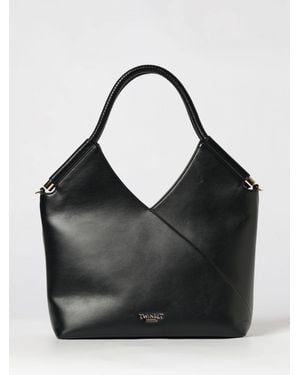 Twinset Synthetic Leather Shoulder Bag With Double Tubular Handle - Black