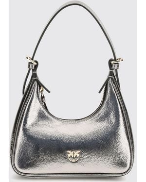 Pinko Baby Miss Laminated Leather Shoulder Bag - Grey