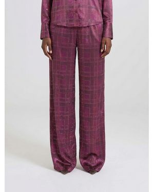 Ermanno Scervino Check Silk Palazzo Pants With Rhinestone Applications - Purple