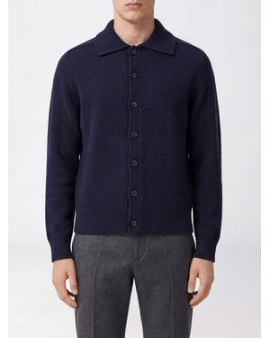 Burberry Cardigan En Cachemire À Col Polo Et Manches Longues - Bleu