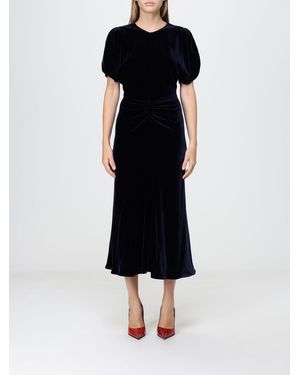 Victoria Beckham Bela Velvet Midi Sheath Dress With Puff Sleeves - Black