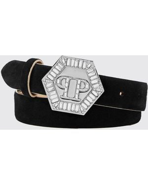 Philipp Plein Suede Belt With Jewel Buckle - Black