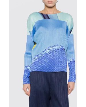 Pleats Please Issey Miyake City Collage Pleated Crêpe Top - Blue