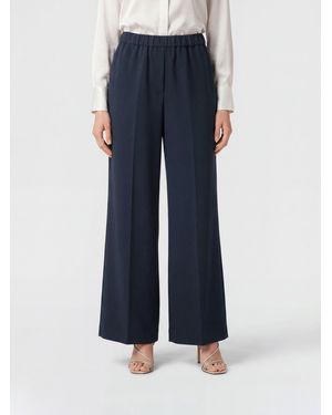 Aspesi Wide Leg Crêpe Trousers With Elasticated Waist - Blue