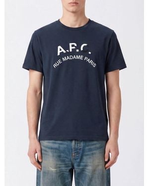 A.P.C. Cotton T-Shirt With Contrasting Logo Print - Blue