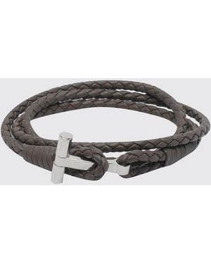 Tom Ford Mehrreihiges Armband Aus Geflochtenem Kalbsleder Mit Logo - Grau