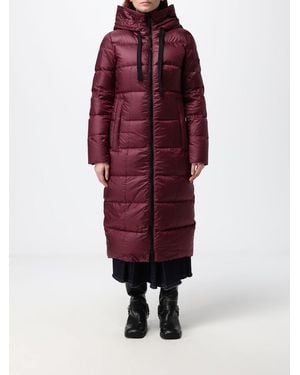 Peuterey Long Quilted Nylon Puffer Coat With A Hood And High Collar - Red