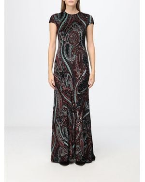 Etro Vestido Largo De Tubo De En Terciopelo De Algodón Con Estampado Paisley - Negro