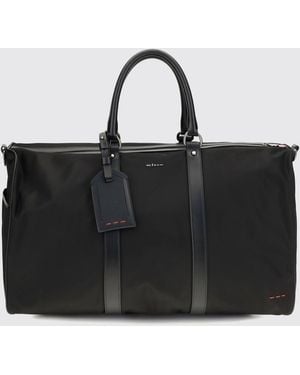 Kiton Nylon And Leather Duffle Bag With Double Handle And Removable Strap - Black